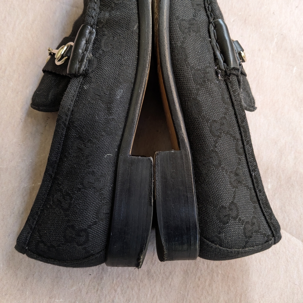 Gucci Horsebit Loafers Black Monogram Canvas Logo Women 7 B - Picture 8 of 16